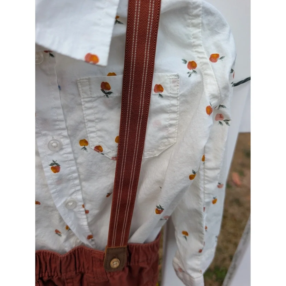 Carters 24M White Rustic Fall Apple Print Suspender Pant Set